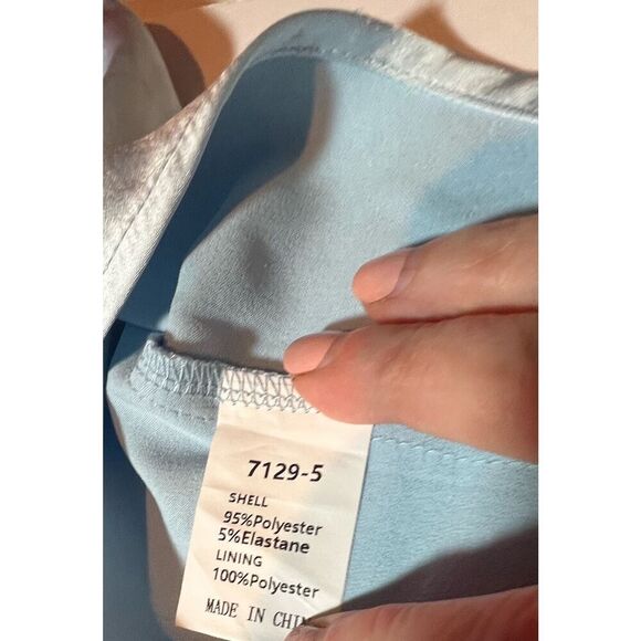 One Shoulder Ruched Satin Draped Slit Dress - Pretty Garden, Light Blue Small - Picture 4 of 9